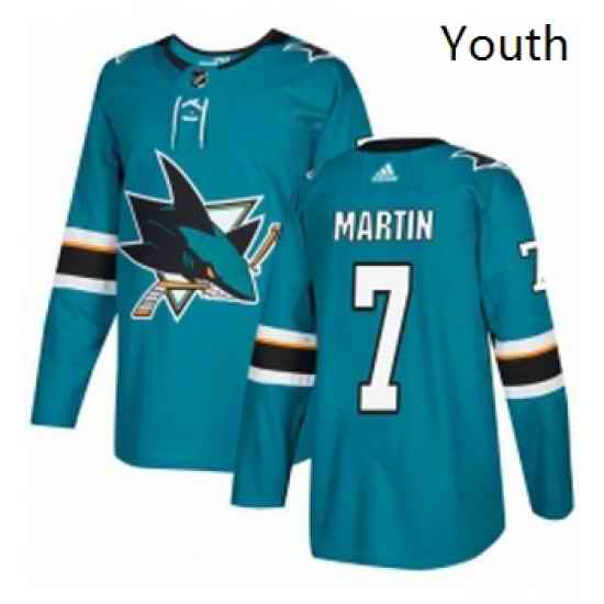 Youth Adidas San Jose Sharks 7 Paul Martin Authentic Teal Green Home NHL Jersey